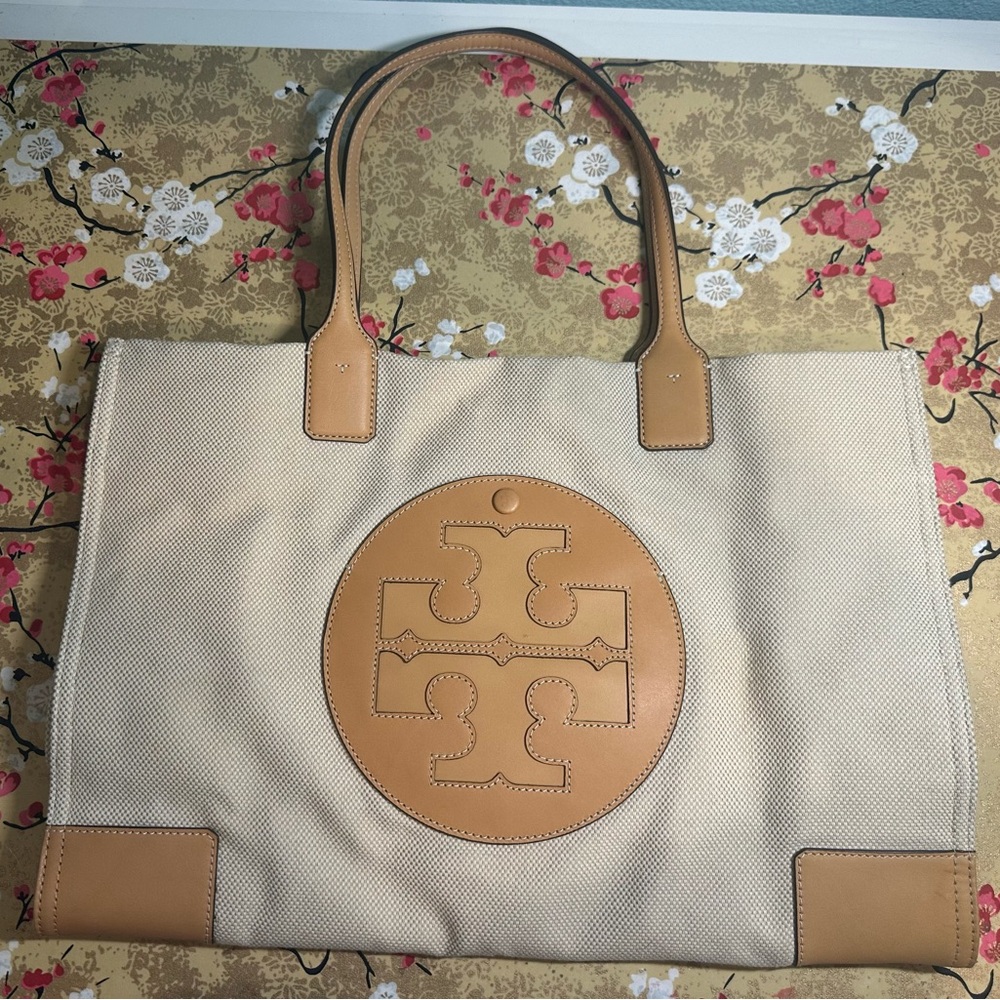 SOLD - Tory Burch Beige and Tan Tote Bag